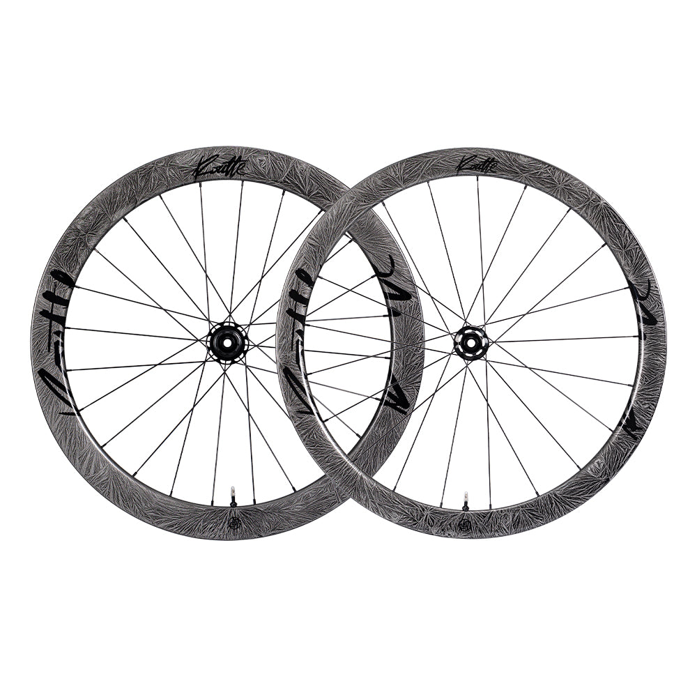 Lún Routte SE 45mm carbon rim brake wheelset, matte textured finish, black Lún branding, product showcase.