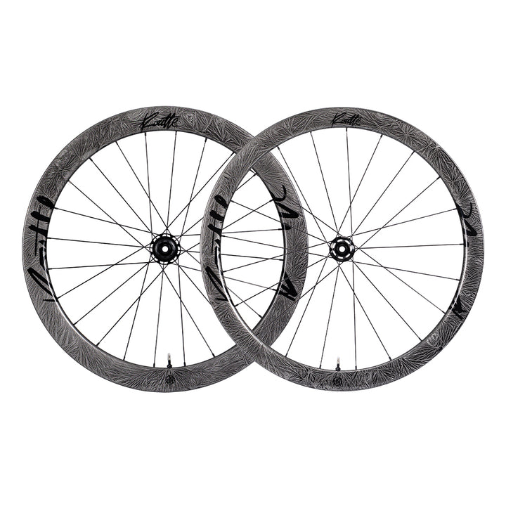 Lún Routte SE 45mm carbon rim brake wheelset, matte textured finish, black Lún branding, product showcase.