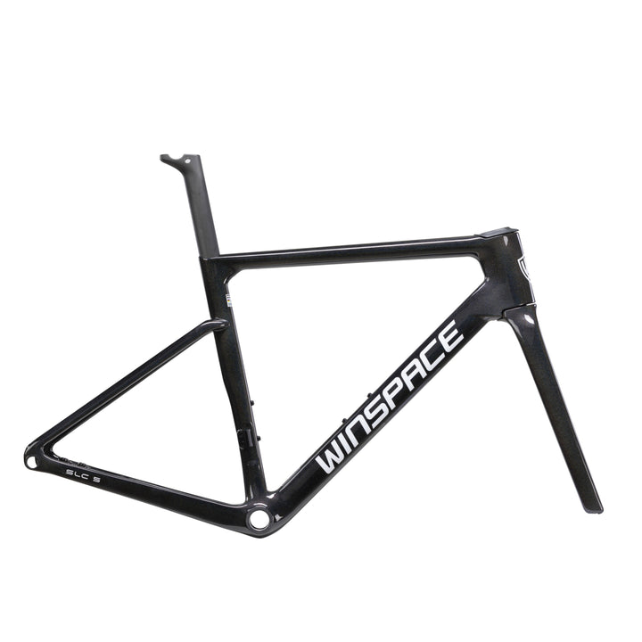 WINSPACE SLC5.0 black carbon fiber bike frame with aerodynamic design and integrated seatpost.