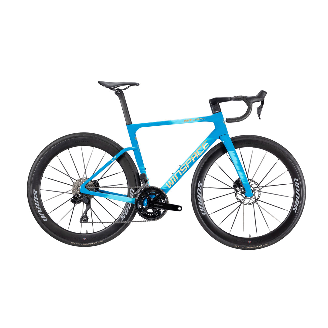 WINSPACE C5 105 Di2 road bike, gradient blue frame, carbon wheels, disc brakes, Shimano 105 Di2.