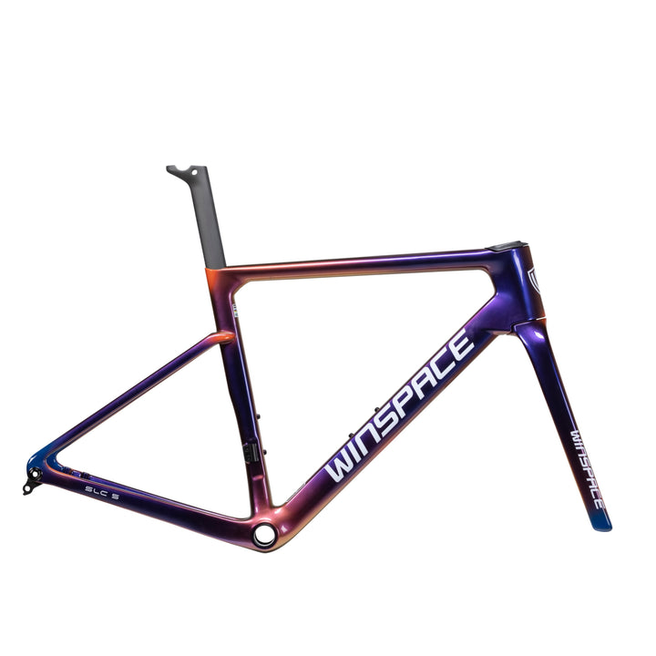 WINSPACE SLC 5.0 iridescent purple and orange carbon fiber bicycle frame.