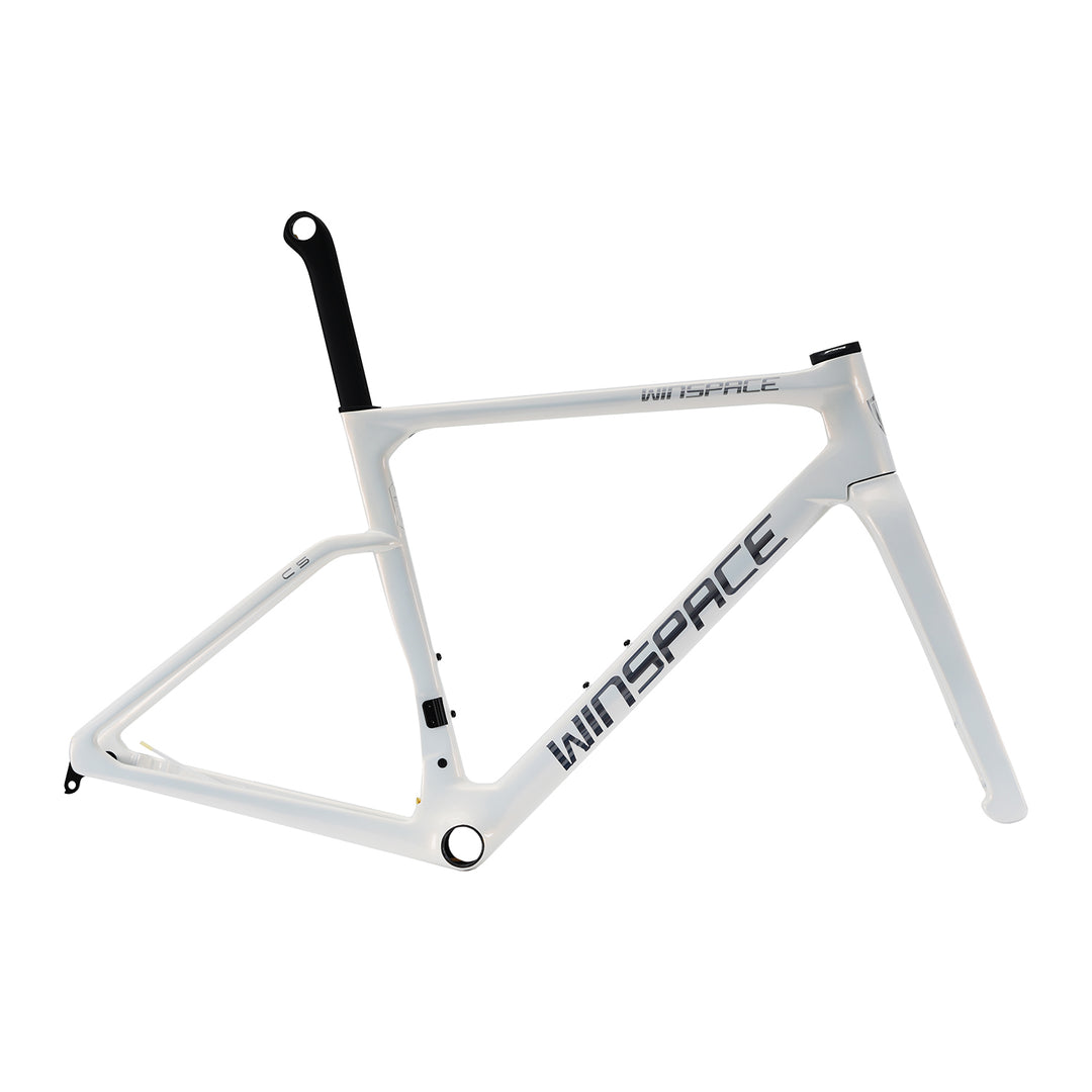 White WINSPACE C5 carbon fiber road bike frameset with matte finish and aero seatpost.