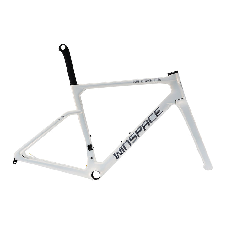 White WINSPACE C5 carbon fiber road bike frameset with matte finish and aero seatpost.