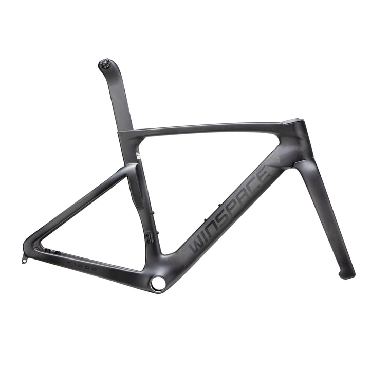 Dark gray WINSPACE T1600 carbon fiber bicycle frame and fork assembly with matte finish and subtle WINSPACE branding.