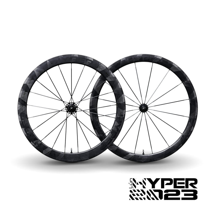 Winspace Lún HYPER R45 carbon rim brake wheelset, black with butterfly weave.