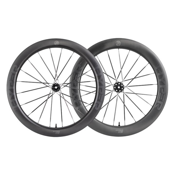 HYPER 3 D67 carbon disc wheelset with 60mm front, 68mm rear, matte finish, and wide carbon spokes.