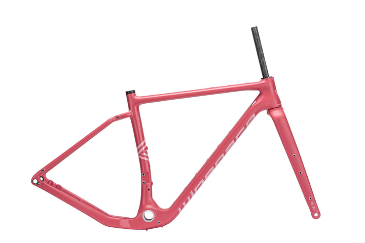 Winspace G2 Gravel carbon fiber frameset and fork in vibrant pink with retro geometric graphics and 'WINSPACE' branding.