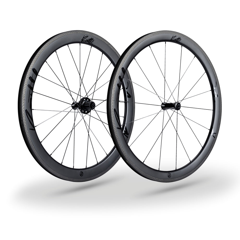 Lún Routte SE 45mm & 54mm carbon fiber road bike wheelset, matte grey, rim brake.