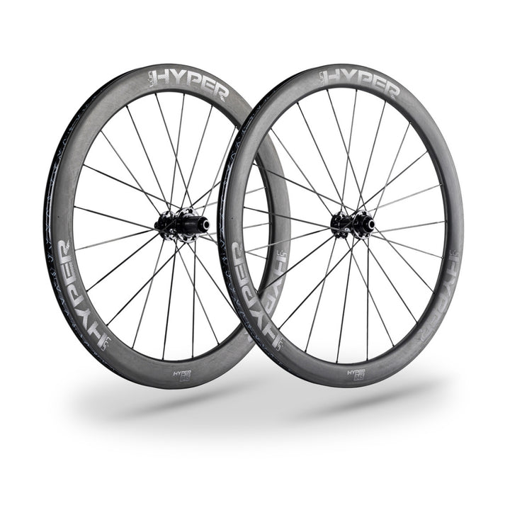 Lún HYPER 23 SE D45 carbon disc wheelset, matte UD, 46/54mm depth, 21mm internal, black carbon spokes.
