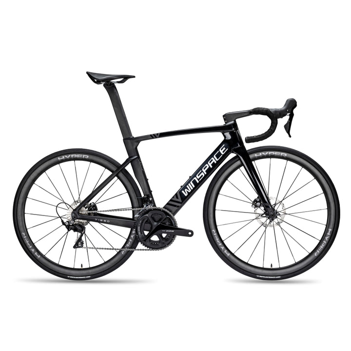 Black Winspace T1550 Gen 1 aerodynamic carbon road bike with disc brakes and integrated cable routing on white background.